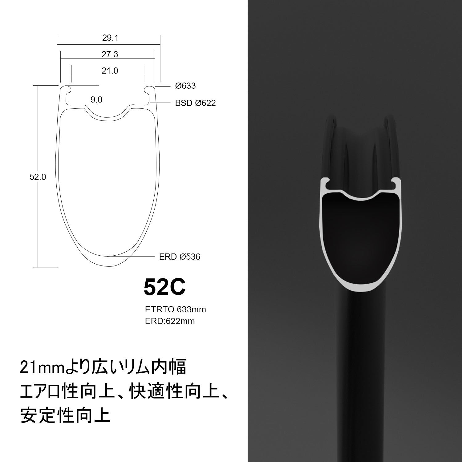 FL 52 MAX 와이드 림 로드 오토바이 카본 휠 「림내 폭 21 mm」